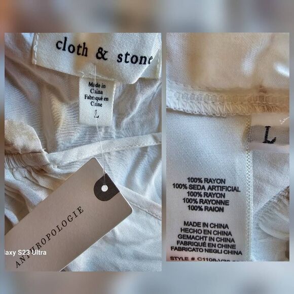 Anthropologie Cloth & Stone womens Sz L cream brown woven top - Picture 8 of 8